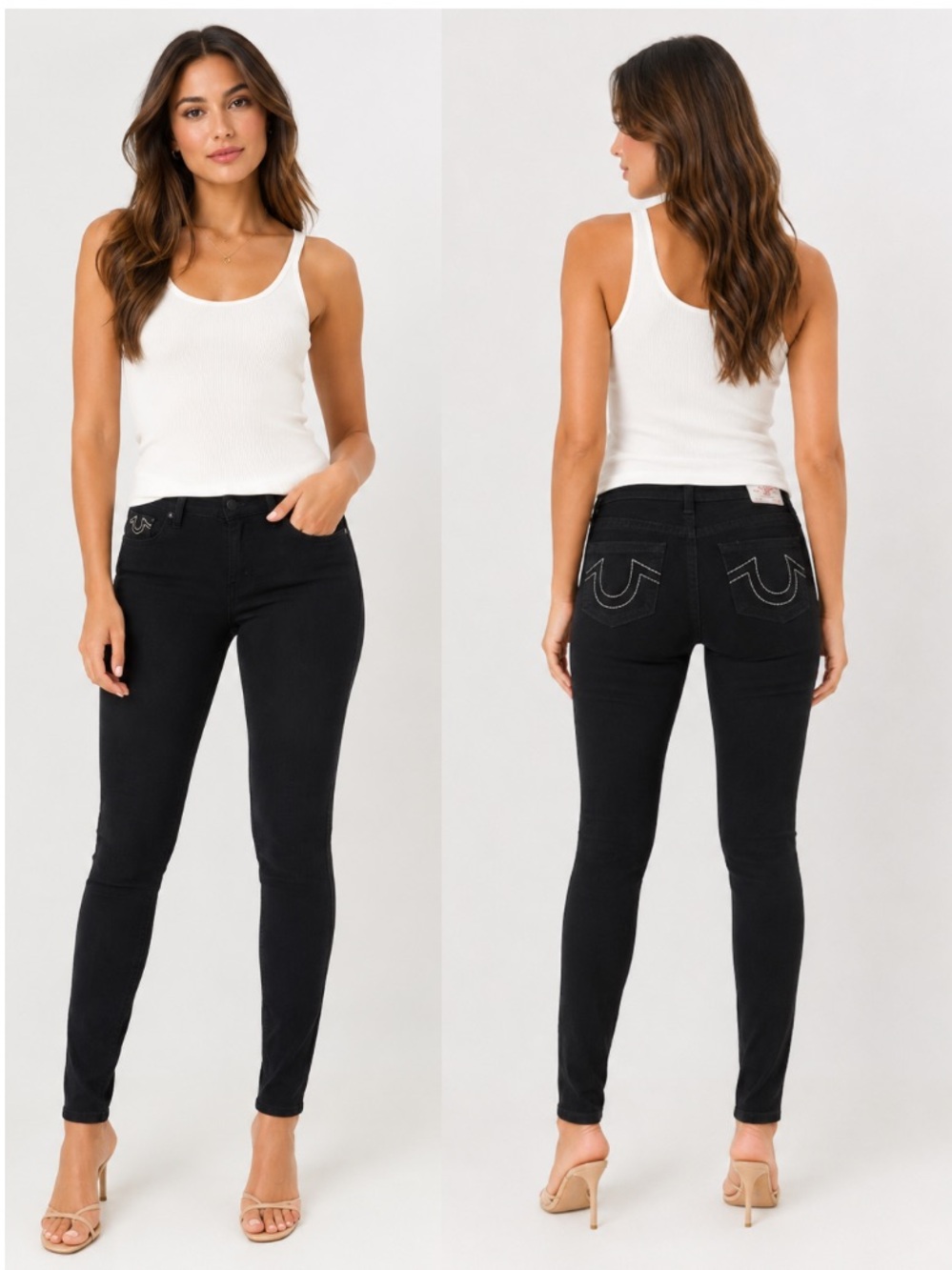 True Religion Jennie Big T MR Lurex Skinny Jeans Black Rinse Size 30 NWT